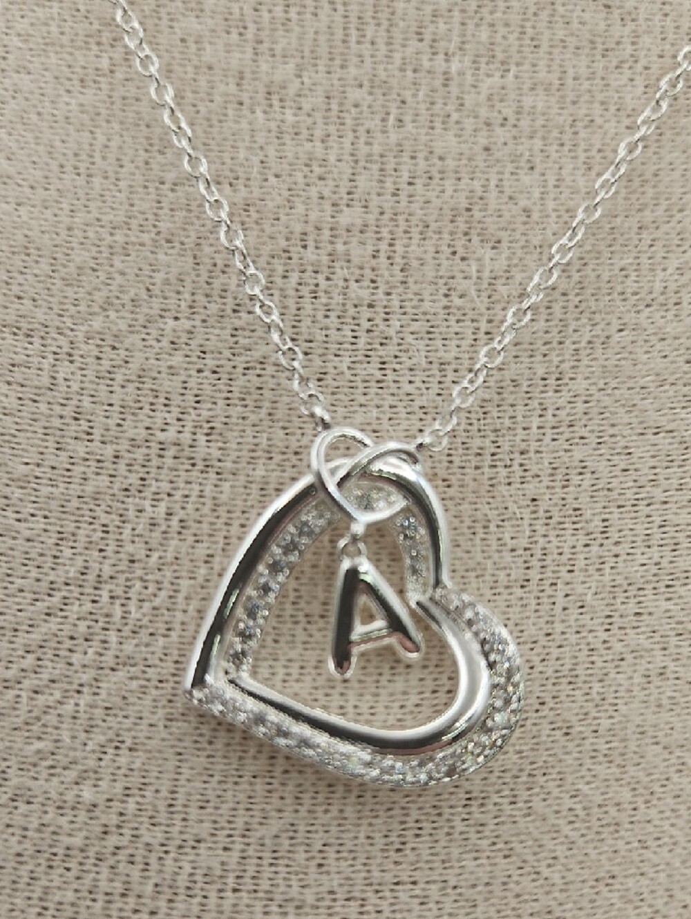 Silver Heart Pendant Necklace with Initial A - Women's Jewelry - Picture 4 of 6